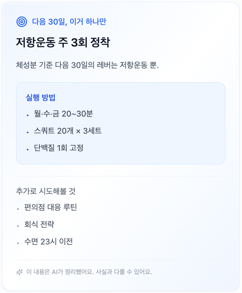 월간 변화 리포트 다음 목표 화면